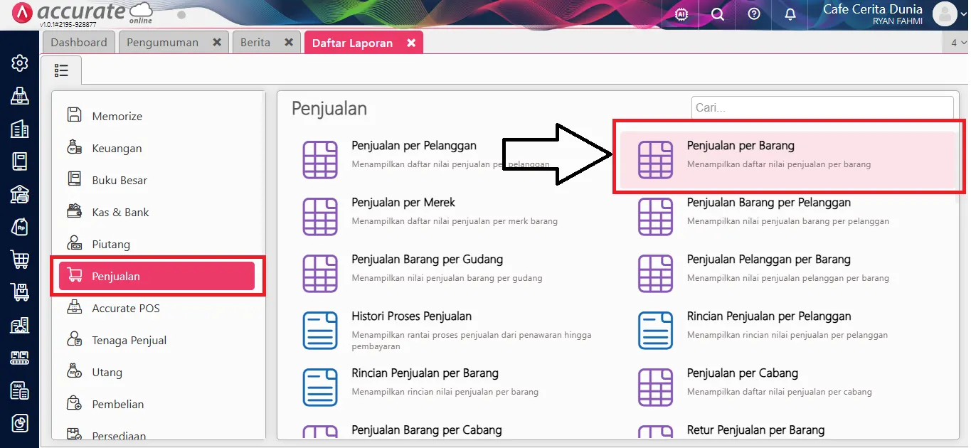 laporan penjualan per kategori Accurate